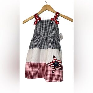 Counting Daisies Girls Red White & Blue Gingham Star Dress Sz 4T NWT